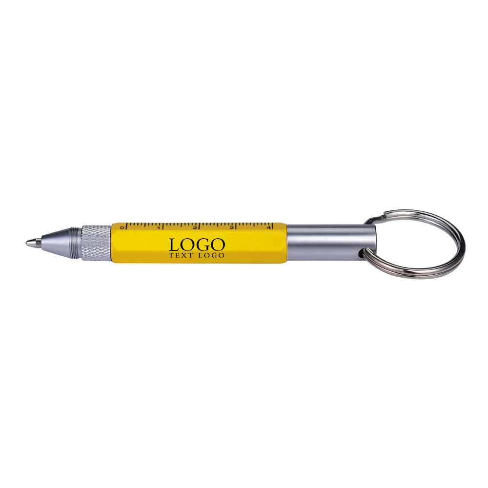 Yellow Multi Function 6-in-1 Tool Stylus Twist Pen With Key Chain With Logo